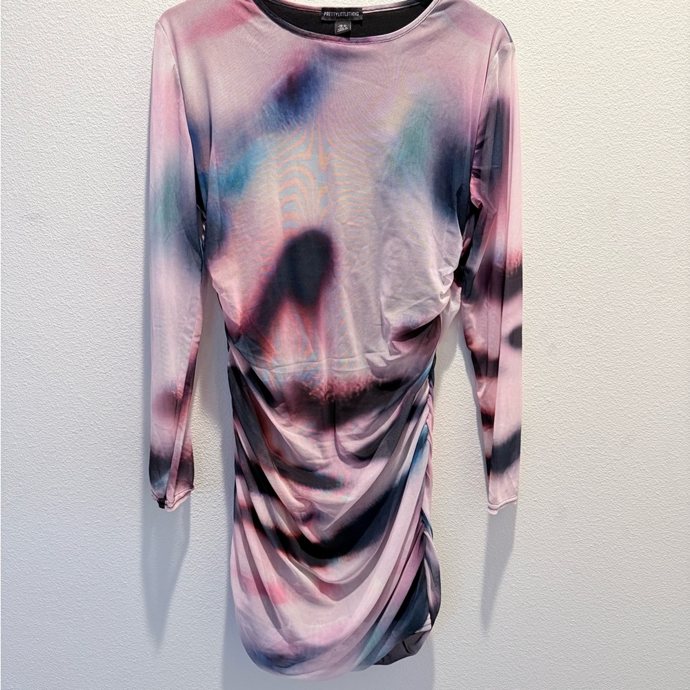 PrettyLittleThing Tie-Dye Long Sleeve Dress.